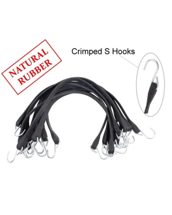 Natural Rubber Tarp Bungee Straps Crimped Hooks - 50 Pack