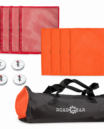 Oversize Load Sign Kit with Wire-Loop Flags, Dowels, Mounting Magnets, and Carry Bag
