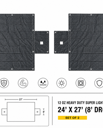 12oz Heavy Duty Super Light Tarp - 24' x 27' (8' Drop) - Set of 2