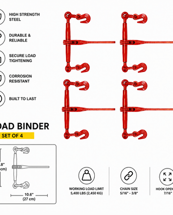 Ratchet Chain Binders – 3/8″ - Set of 4