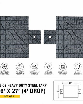 18oz Heavy Duty Steel Tarp 16' x 27' (4' Drop) – Set of 2