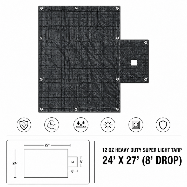 12oz Heavy Duty Super Light Tarp - 24' x 27' (8' Drop)